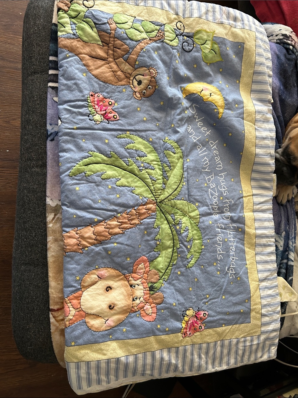 Whimsical Jungle Baby Quilt with Giraffe and Palm Tree